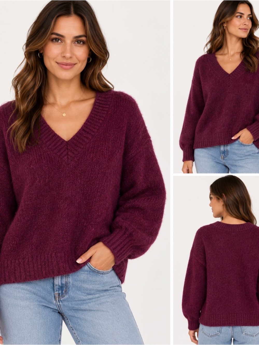 Pistola Burgundy Fuzzy V-Neck Oversized Sweater XS NWT